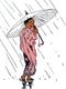 Malaysia: A little Malay girl in her sandals, stares anxiously at the heavy tropical rain being blown about by the wind while being kept dry by her umbrella. From 'Haji's Book of Malayan Nursery Rhymes'  by A.W. Hamilton, 1947